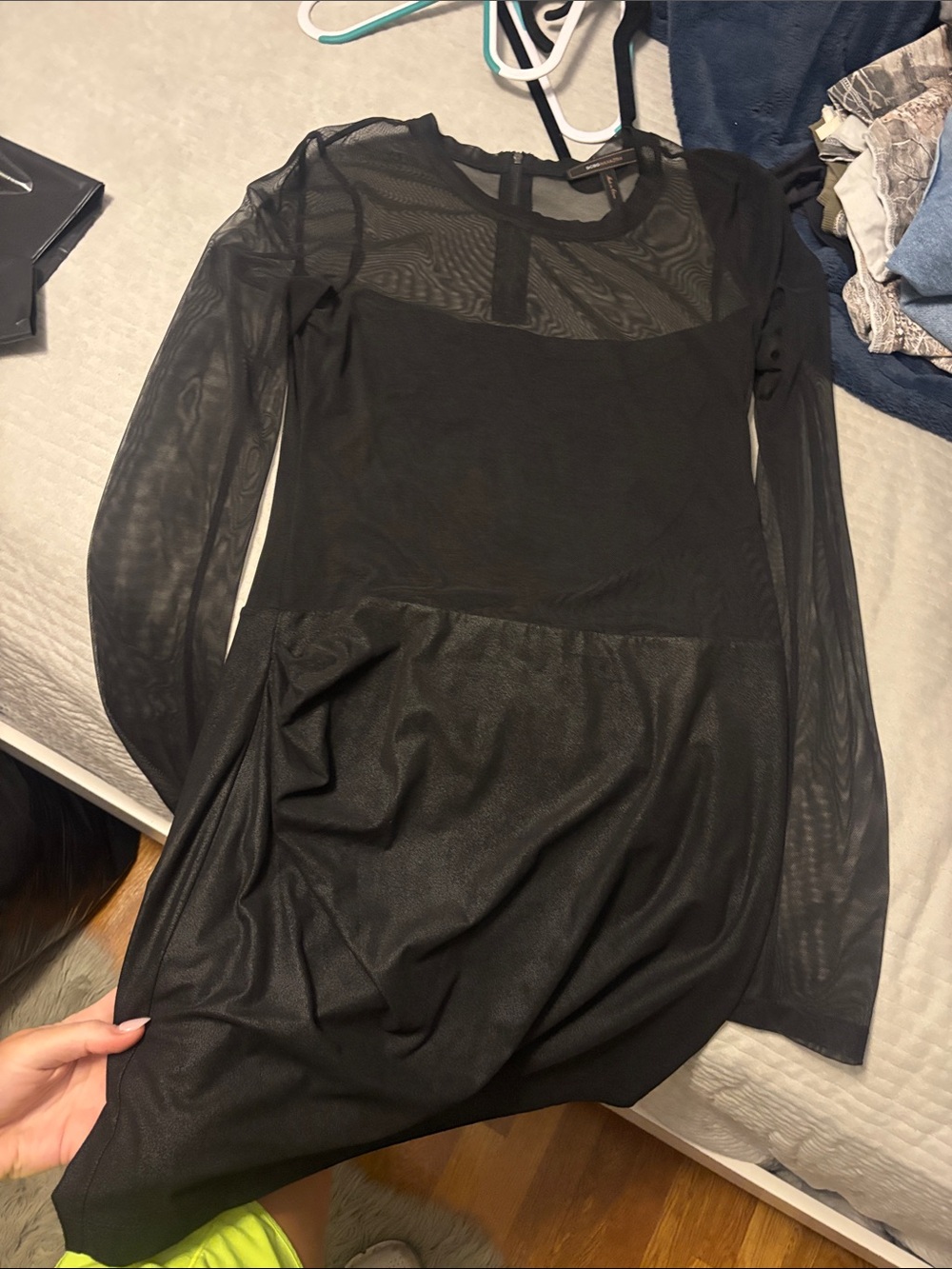 BCBGMaxAzria Black Long-Sleeve Sheer Panel Dress